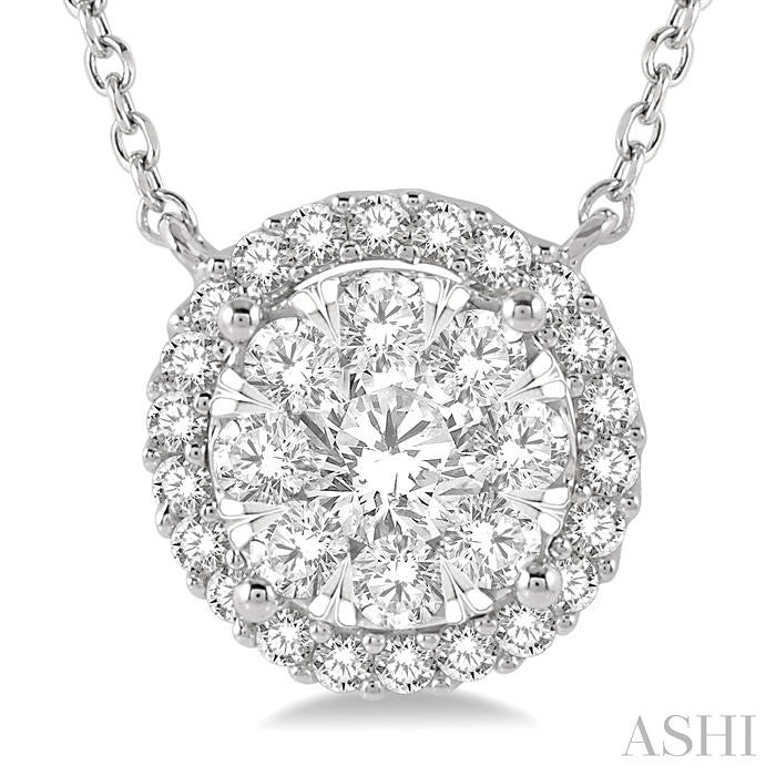 3/4 Ctw Circular Round Cut Diamond Shine Bright Pendant With Chain in 14K White Gold
