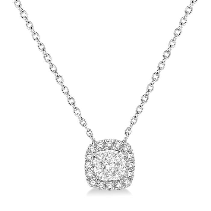 1/6 Ctw Cushion Shape Shine Bright Diamond Pendant With Chain in 14K White Gold