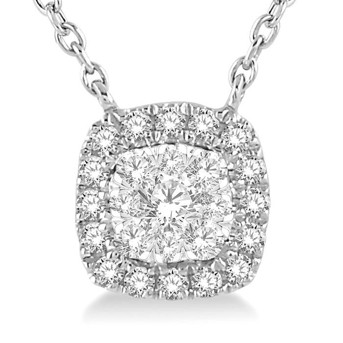 1/6 Ctw Cushion Shape Shine Bright Diamond Pendant With Chain in 14K White Gold