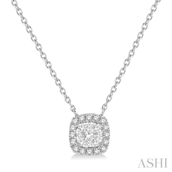 1/6 Ctw Cushion Shape Shine Bright Diamond Pendant With Chain in 14K White Gold