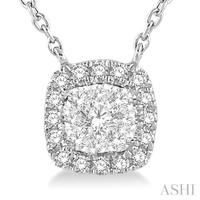 1/6 Ctw Cushion Shape Shine Bright Diamond Pendant With Chain in 14K White Gold
