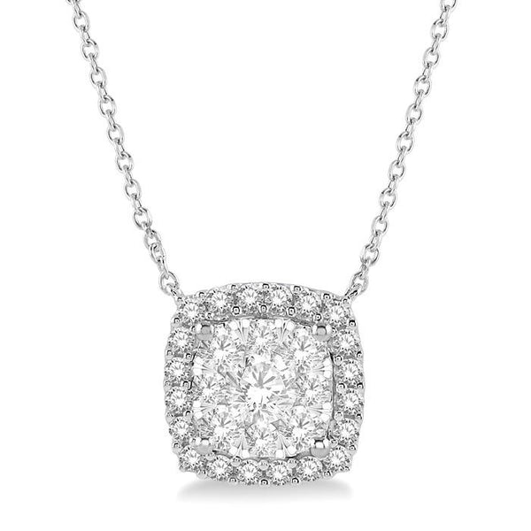 1 Ctw Cushion Shape Shine Bright Diamond Pendant With Chain in 14K White Gold