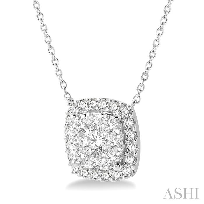 1 Ctw Cushion Shape Shine Bright Diamond Pendant With Chain in 14K White Gold