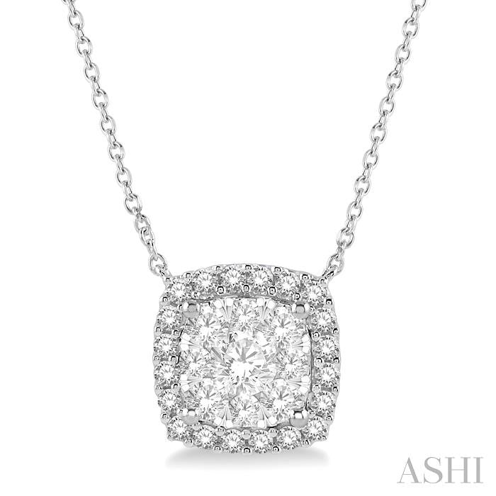 1 Ctw Cushion Shape Shine Bright Diamond Pendant With Chain in 14K White Gold