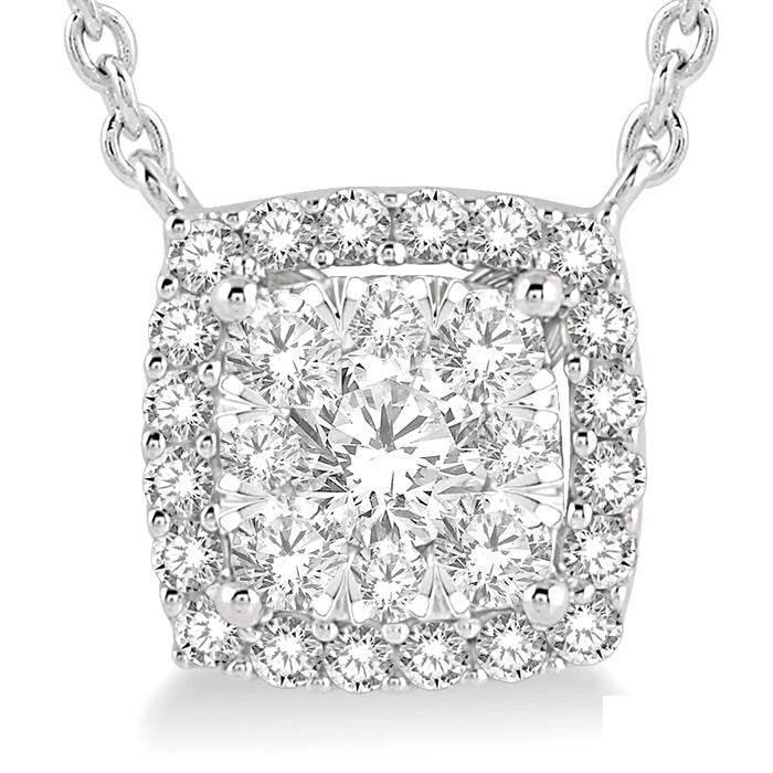 1/2 Ctw Cushion Shape Shine Bright Diamond Pendant With Chain in 14K White Gold