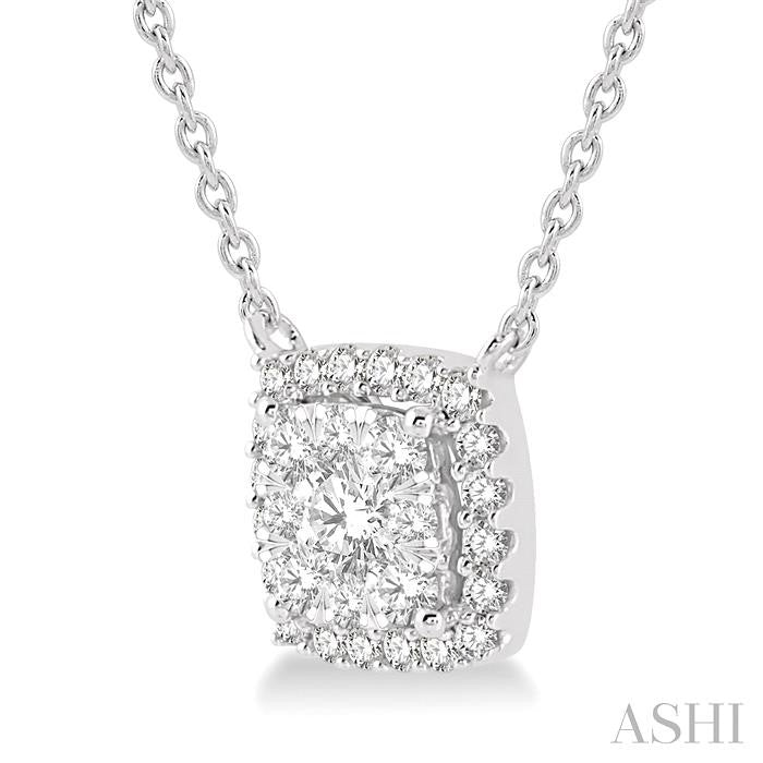 1/2 Ctw Cushion Shape Shine Bright Diamond Pendant With Chain in 14K White Gold