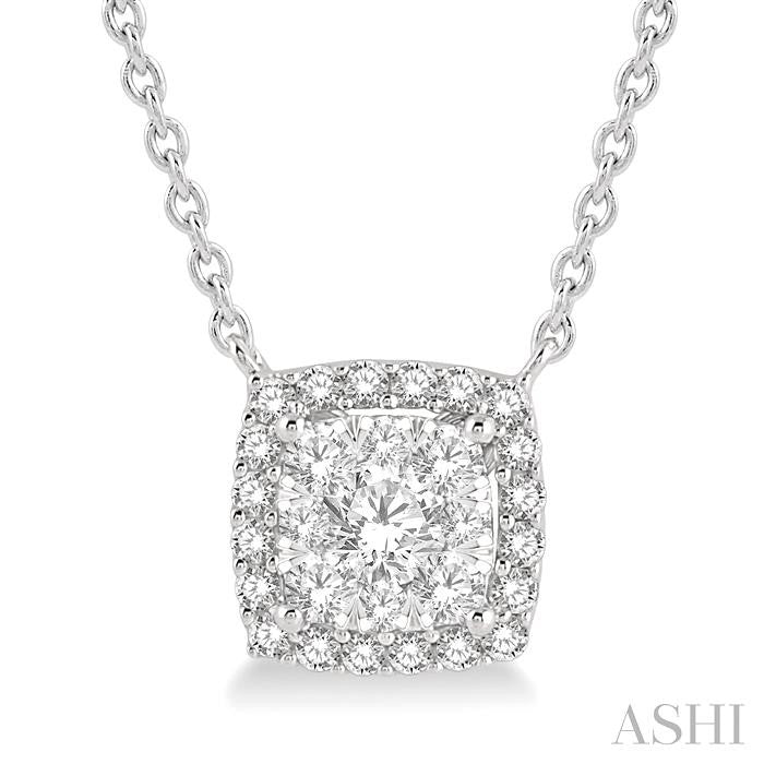 1/2 Ctw Cushion Shape Shine Bright Diamond Pendant With Chain in 14K White Gold
