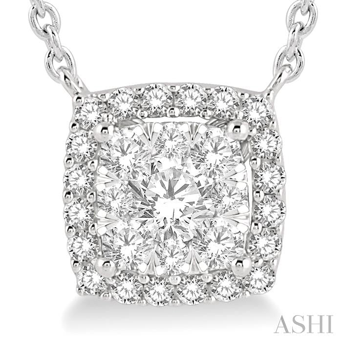 1/2 Ctw Cushion Shape Shine Bright Diamond Pendant With Chain in 14K White Gold