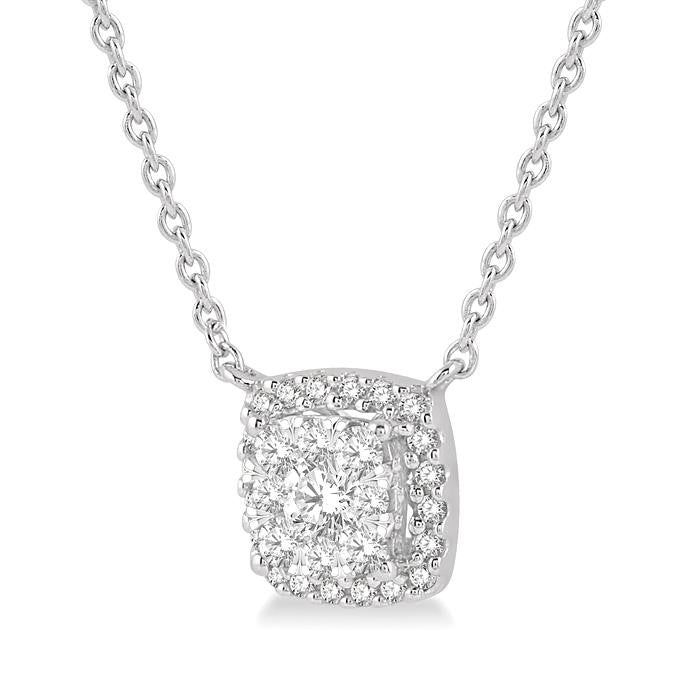1/3 Ctw Cushion Shape Shine Bright Diamond Pendant With Chain in 14K White Gold