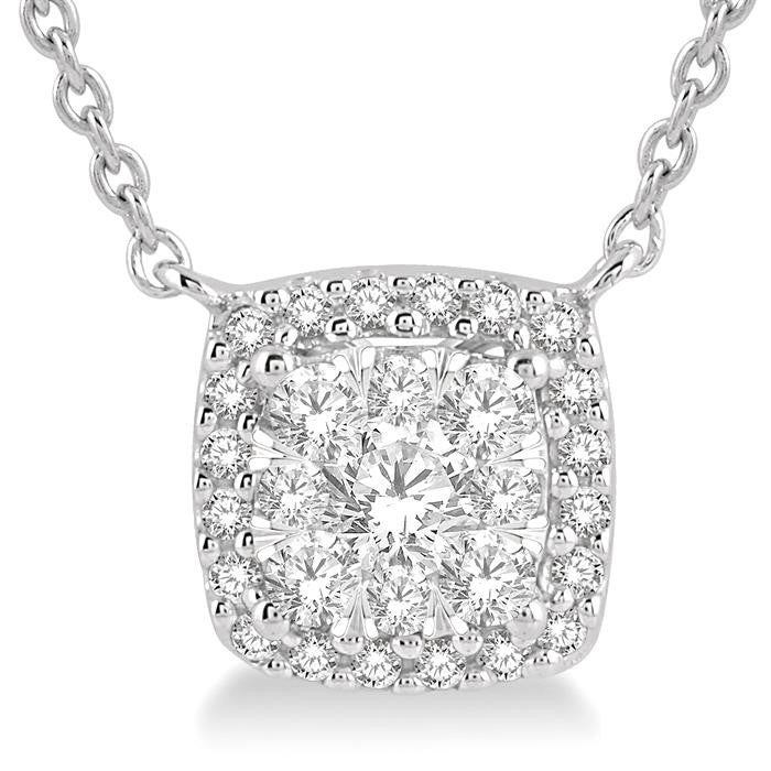 1/3 Ctw Cushion Shape Shine Bright Diamond Pendant With Chain in 14K White Gold