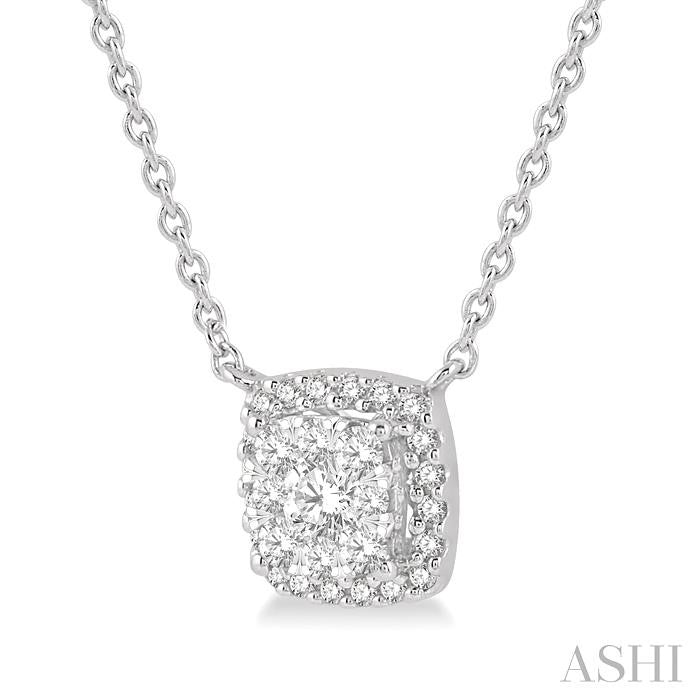 1/3 Ctw Cushion Shape Shine Bright Diamond Pendant With Chain in 14K White Gold