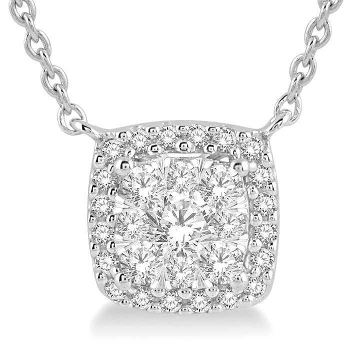 Silhouette Selene Cushion Shape Halo Shine Bright Essential Diamond Pendant
