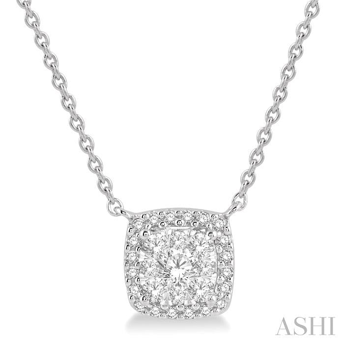 3/4 Ctw Cushion Shape Shine Bright Diamond Pendant With Chain in 14K White Gold