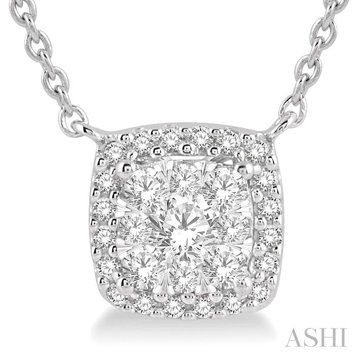 3/4 Ctw Cushion Shape Shine Bright Diamond Pendant With Chain in 14K White Gold