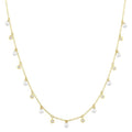 3 MM Round Shape Cultured Pearl and 1/6 Ctw Round Cut Diamond Station Necklace in 14K Yellow Gold