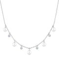 4 MM Cultured Pearl and 1/8 Ctw Round Cut Diamond Station Necklace in 10K White Gold