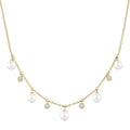 4 MM Cultured Pearl and 1/8 Ctw Round Cut Diamond Station Necklace in 10K Yellow Gold