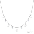 4 MM Cultured Pearl and 1/8 Ctw Round Cut Diamond Station Necklace in 10K White Gold