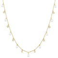 4 MM Round Shape Cultured Pearl and 1/4 Ctw Round Cut Diamond Station Necklace in 14K Yellow Gold