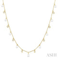4 MM Round Shape Cultured Pearl and 1/4 Ctw Round Cut Diamond Station Necklace in 14K Yellow Gold