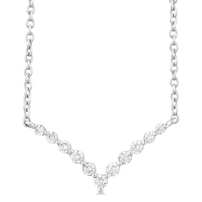 1/8 Ctw Chevron Round Cut Diamond Petite Necklace in 14K White Gold