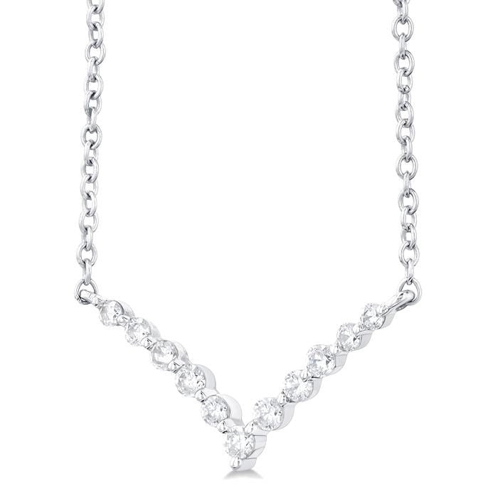 1/8 Ctw Chevron Round Cut Diamond Petite Necklace in 14K White Gold