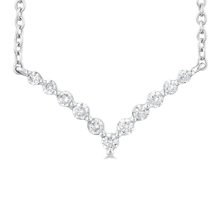 1/8 Ctw Chevron Round Cut Diamond Petite Necklace in 14K White Gold
