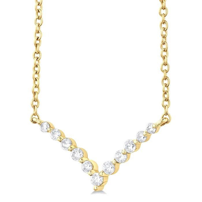1/8 Ctw Chevron Round Cut Petite Diamond Necklace in 10K Yellow Gold