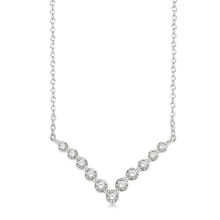 1/4 Ctw Chevron Round Cut Diamond Necklace in 14K White Gold