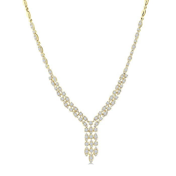 3 1/6 Ctw Triple Row Drop Round Cut Diamond Necklace in 14K Yellow Gold