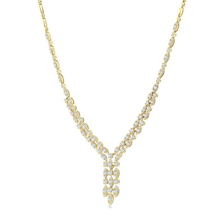 3 1/6 Ctw Triple Row Drop Round Cut Diamond Necklace in 14K Yellow Gold