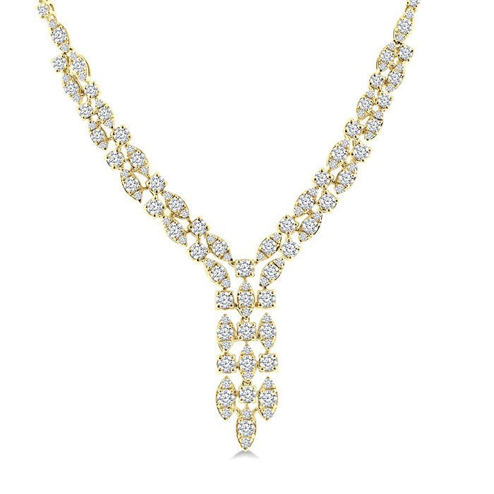 3 1/6 Ctw Triple Row Drop Round Cut Diamond Necklace in 14K Yellow Gold
