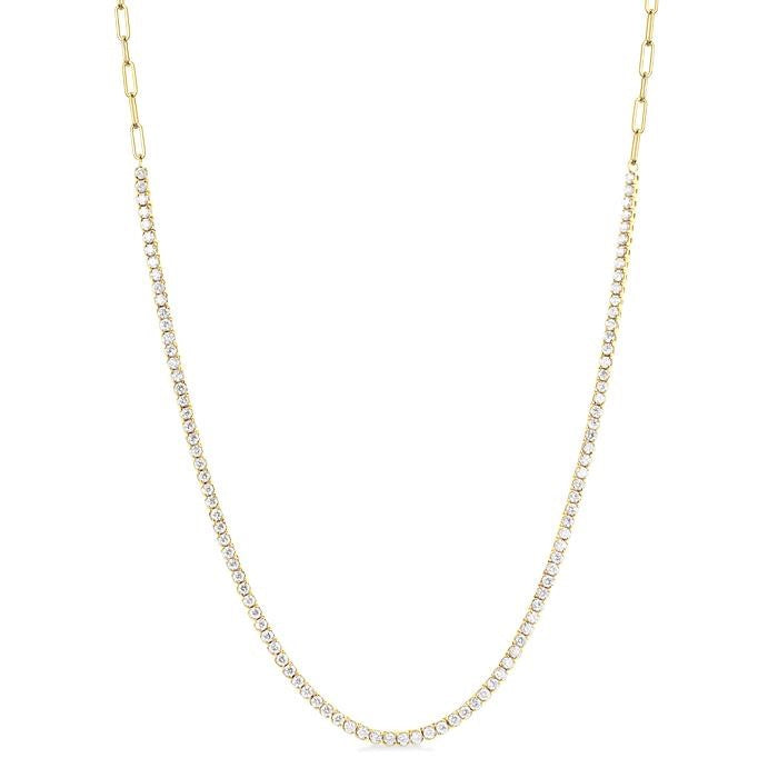 2 5/8 Ctw Round Cut Diamond Paperclip Chain Tennis Necklace in 14K Yellow Gold