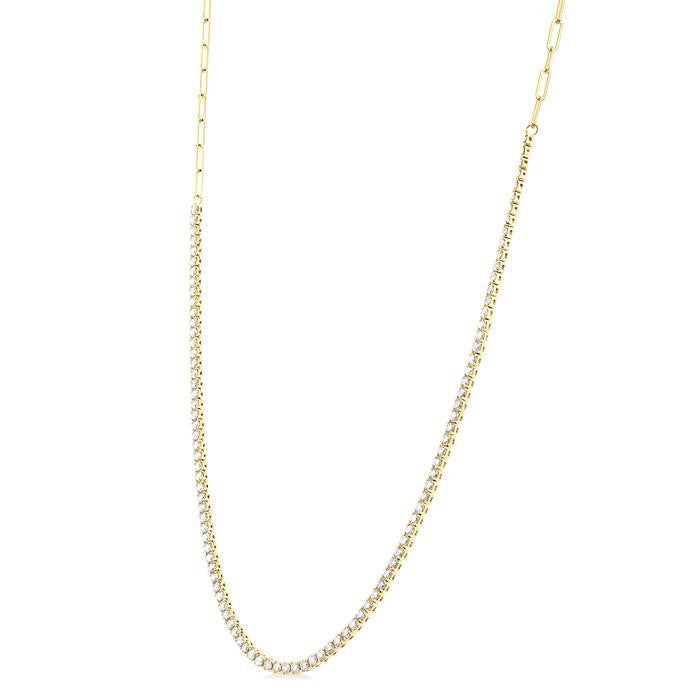 2 5/8 Ctw Round Cut Diamond Paperclip Chain Tennis Necklace in 14K Yellow Gold