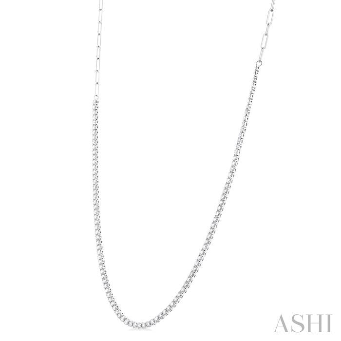 2 5/8 Ctw Round Cut Diamond Paperclip Chain Tennis Necklace in 14K White Gold