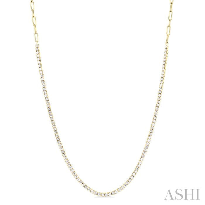 2 5/8 Ctw Round Cut Diamond Paperclip Chain Tennis Necklace in 14K Yellow Gold