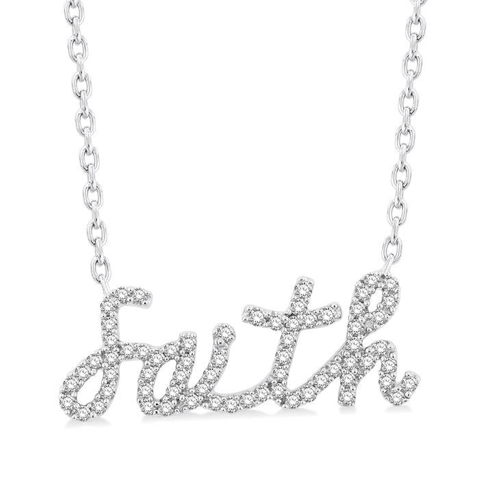 1/5 Ctw 'faith' Script Name Round Cut Diamond Necklace in 10K White Gold