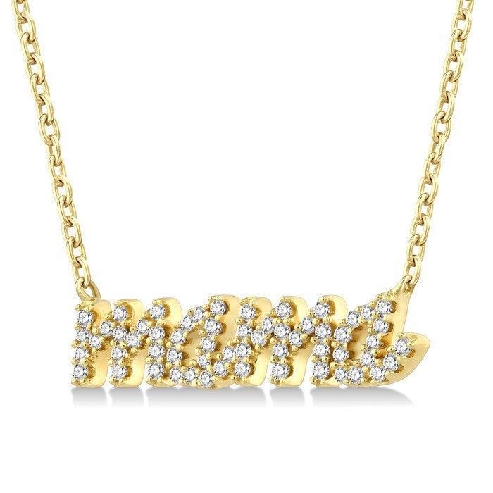 1/5 Ctw 'mama' Script Round Cut Diamond Necklace in 10K Yellow Gold