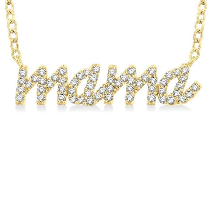 1/5 Ctw 'mama' Script Round Cut Diamond Necklace in 10K Yellow Gold