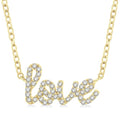 1/6 Ctw 'love' Script Round Cut Diamond Necklace in 10K Yellow Gold