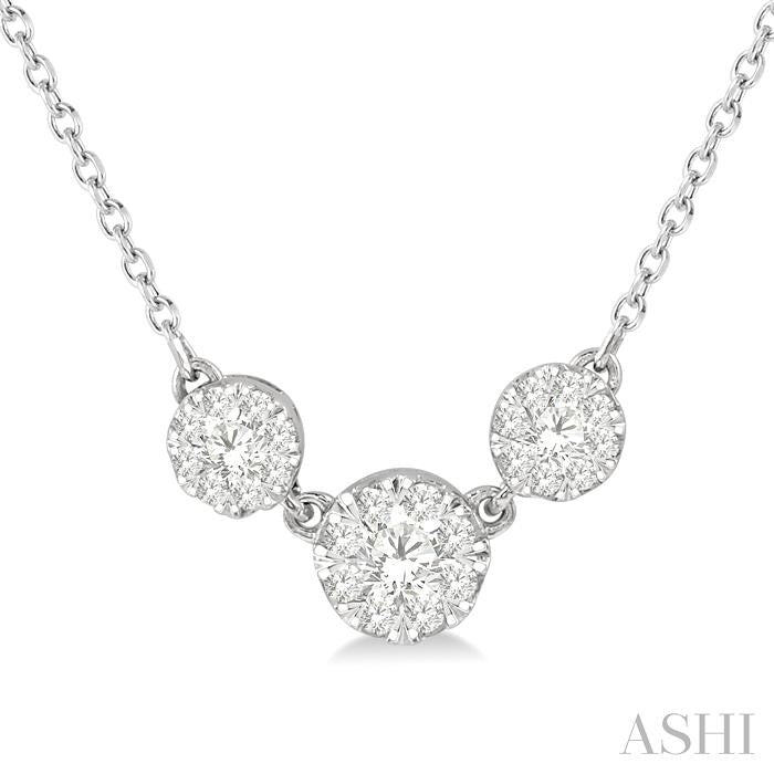 1/3 Ctw 3-Stone Shine Bright Round Cut Diamond Necklace in 14K White Gold