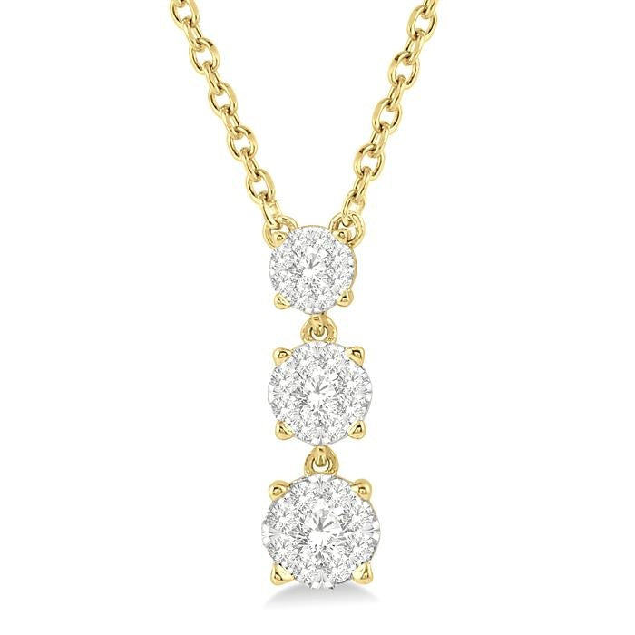 1/3 Ctw Round Cut Shine Bright Diamond Layered Pendant With Chain in 14K Yellow Gold