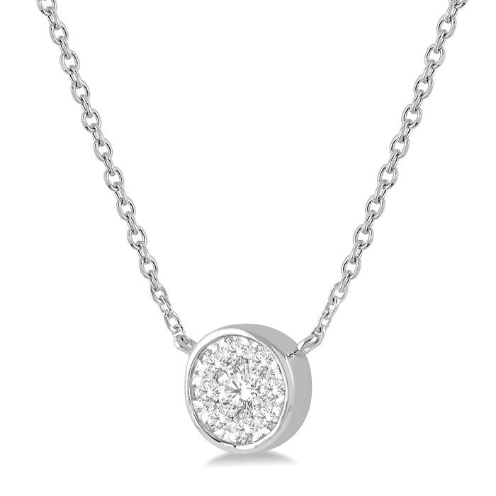 1/6 Ctw Round Shape Shine Bright Diamond Pendant With Chain in 14K White Gold