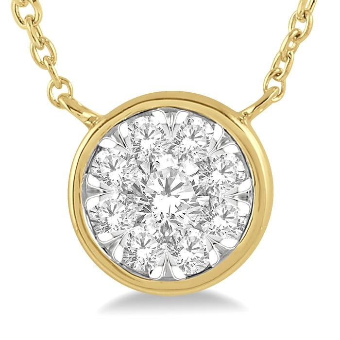 1/2 Ctw Round Shape Shine Bright Diamond Pendant With Chain in 14K Yellow and White Gold