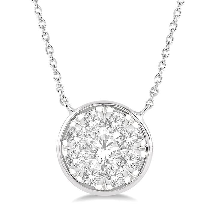 1/2 Ctw Round Shape Shine Bright Diamond Pendant With Chain in 14K White Gold