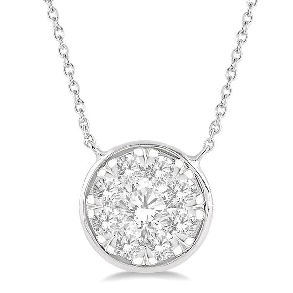 1/2 Ctw Round Shape Shine Bright Diamond Pendant With Chain in 14K White Gold