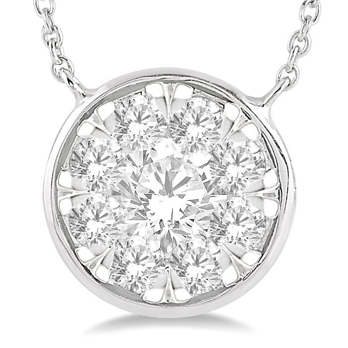 1/2 Ctw Round Shape Shine Bright Diamond Pendant With Chain in 14K White Gold