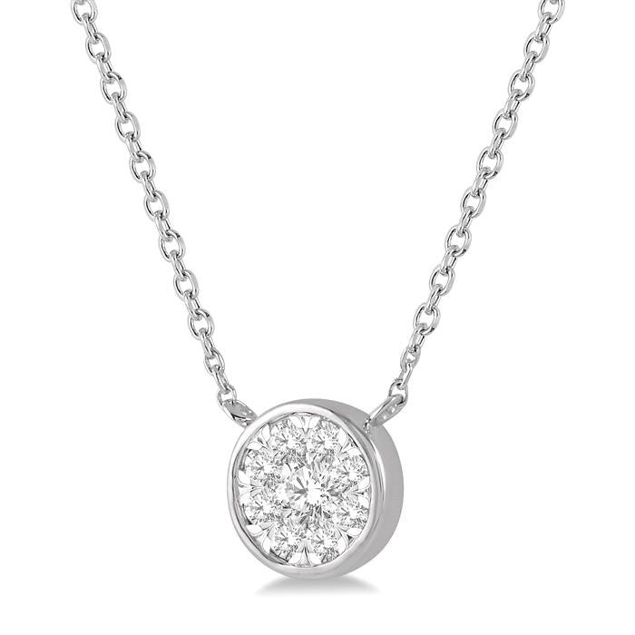 1/4 Ctw Round Shape Shine Bright Diamond Pendant With Chain in 14K White Gold