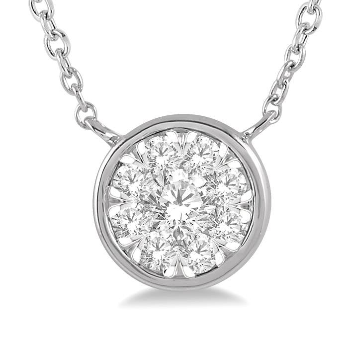 1/4 Ctw Round Shape Shine Bright Diamond Pendant With Chain in 14K White Gold