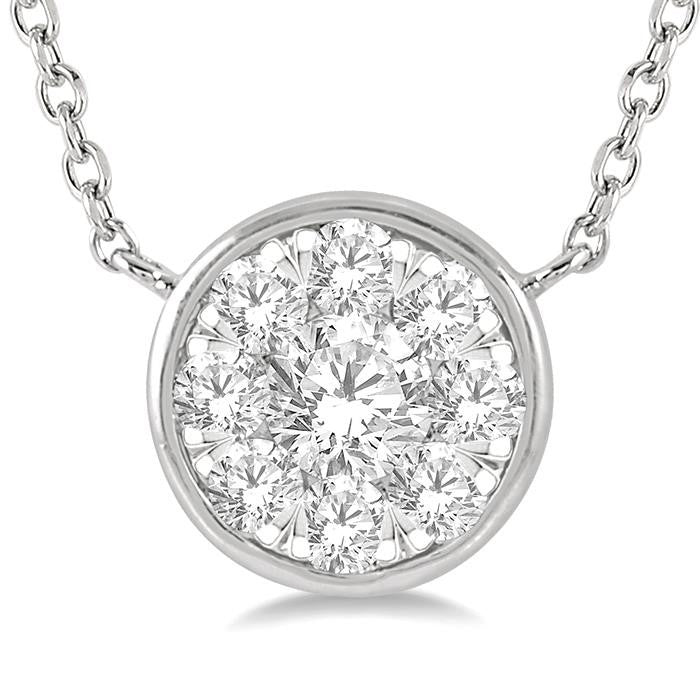 1/3 Ctw Round Shape Shine Bright Diamond Pendant With Chain in 14K White Gold